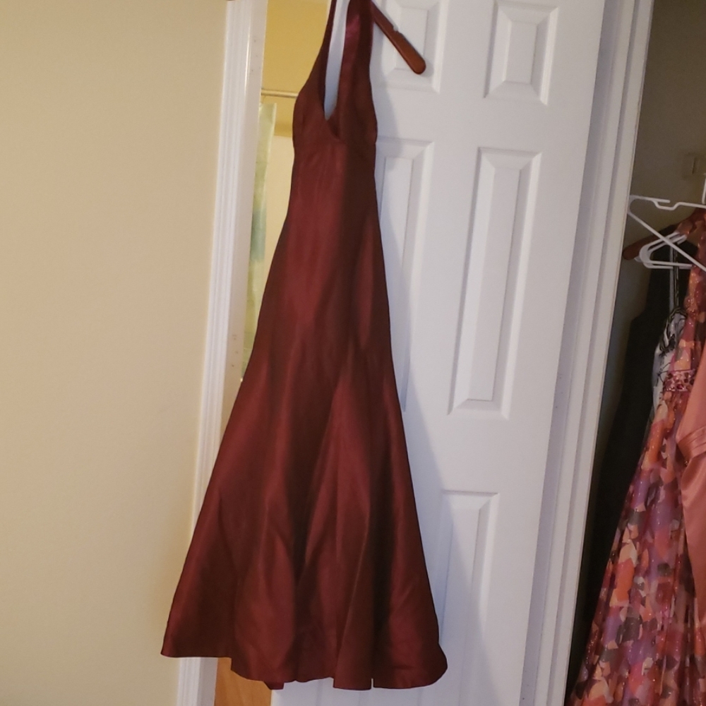 Wine colored halter prom dress